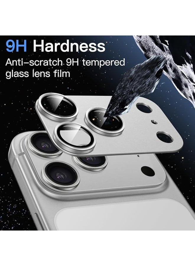 واقي عدسة الكاميرا لهاتف iPhone 17 Pro Max مقاس 6.9 بوصة، غطاء زجاجي مقوى 9H يغطي كامل العدسة، لوح معدني غير لامع، متوافق مع الجراب، عبوة واحدة (فضي) - Image 4